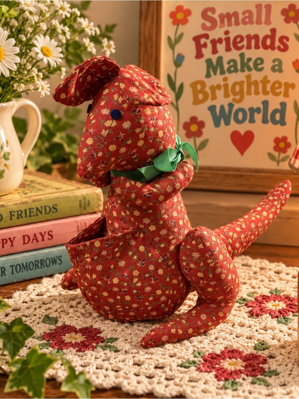 Vintage Avon Plush Red Floral Kangaroo Stuffed Toy Hong Kong